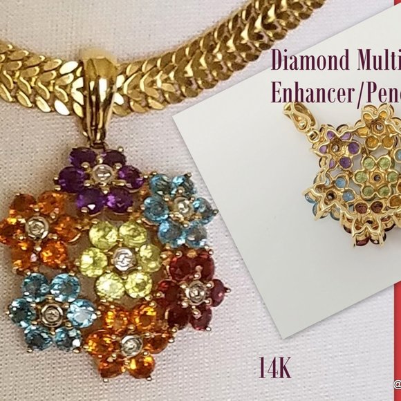 4.15ctw Multi-Gem Floral Pendant Enhancer – Diamonds, Citrine, Amethyst & more - Picture 2 of 4